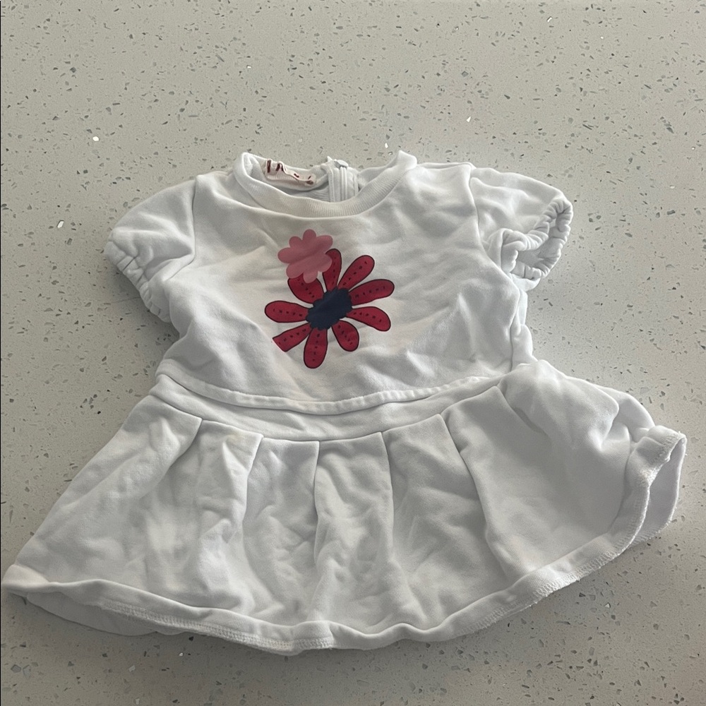 White Baby Dress with Pink Flower Applique